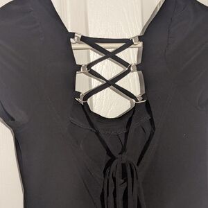 Black Lace-Up Women's Top